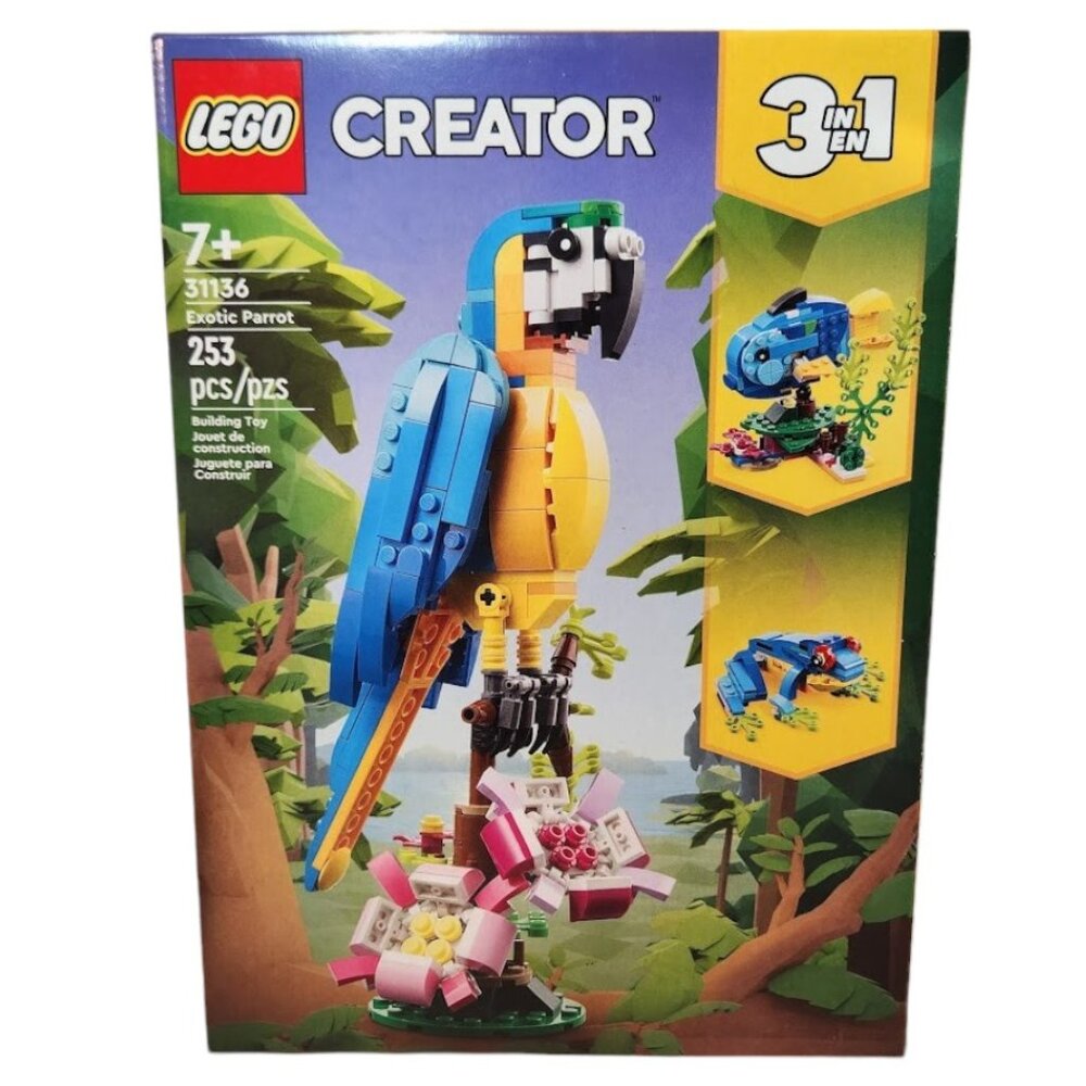 NEW Lego Creator 3in1 Exotic Parrot Macaw Fish Frog Set 253 Pieces Christmas